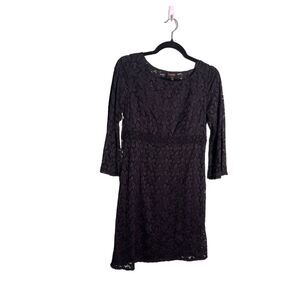 LAUNDRY SHELLI SEGAL Size 2 Black Lace Flower Overlay Dress Flare Sleeve Lined
